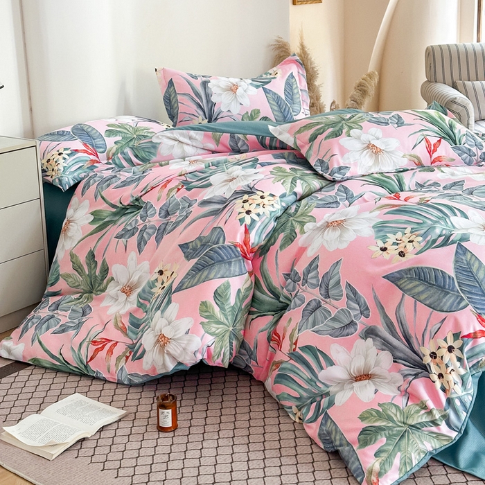 91家纺网 家纺一手货源 找家纺 桔禾家纺 2025新款田园花卉小清新直播加厚植物羊绒四件套高克重磨毛跨境四件套 大量现货 花涧如梦