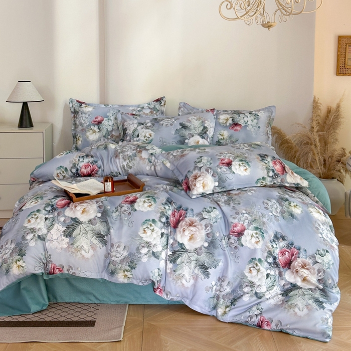 91家纺网 家纺一手货源 找家纺 桔禾家纺 2025新款田园花卉小清新直播加厚植物羊绒四件套高克重磨毛跨境四件套 大量现货 漫步花庭