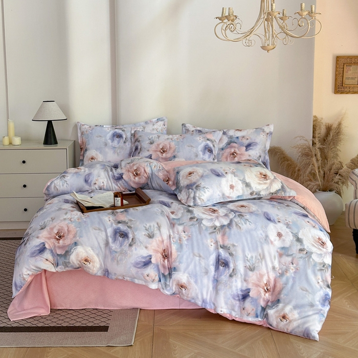 91家纺网 家纺一手货源 找家纺 桔禾家纺 2025新款田园花卉小清新直播加厚植物羊绒四件套高克重磨毛跨境四件套 大量现货 南法牧野