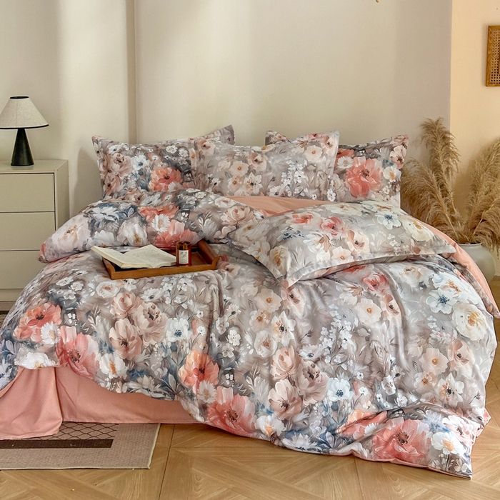 91家纺网 家纺一手货源 找家纺 桔禾家纺 2025新款田园花卉小清新直播加厚植物羊绒四件套高克重磨毛跨境四件套 大量现货 赛里木花