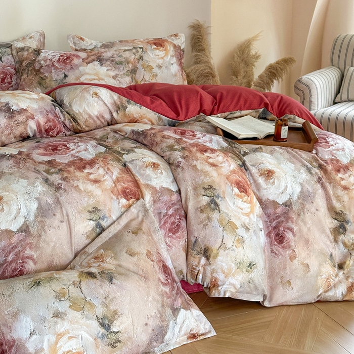 91家纺网 家纺一手货源 找家纺 （总）桔禾家纺 2025新款田园花卉小清新直播加厚植物羊绒四件套高克重磨毛跨境四件套 大量现货