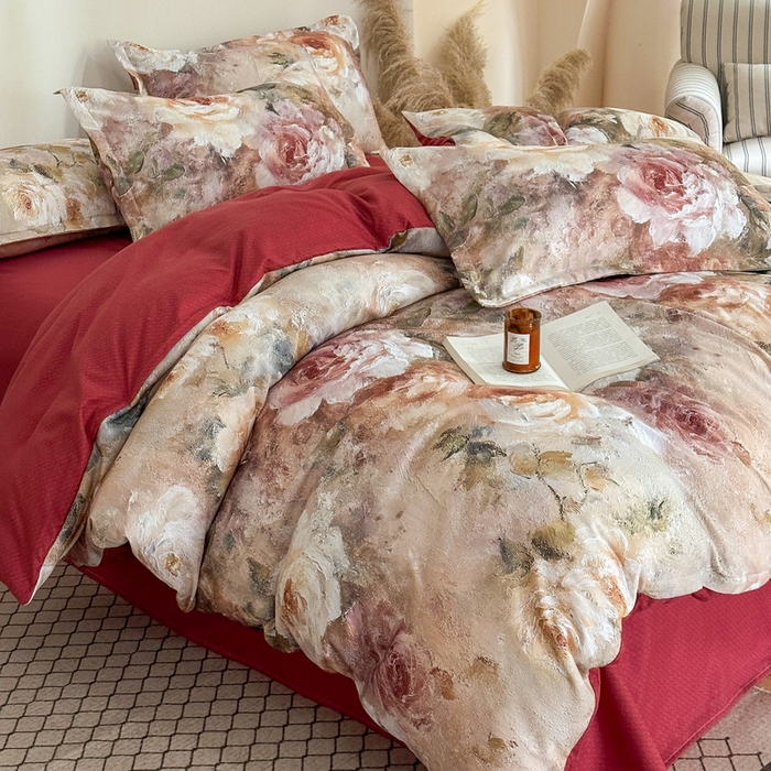 91家纺网 家纺一手货源 找家纺 （总）桔禾家纺 2025新款田园花卉小清新直播加厚植物羊绒四件套高克重磨毛跨境四件套 大量现货