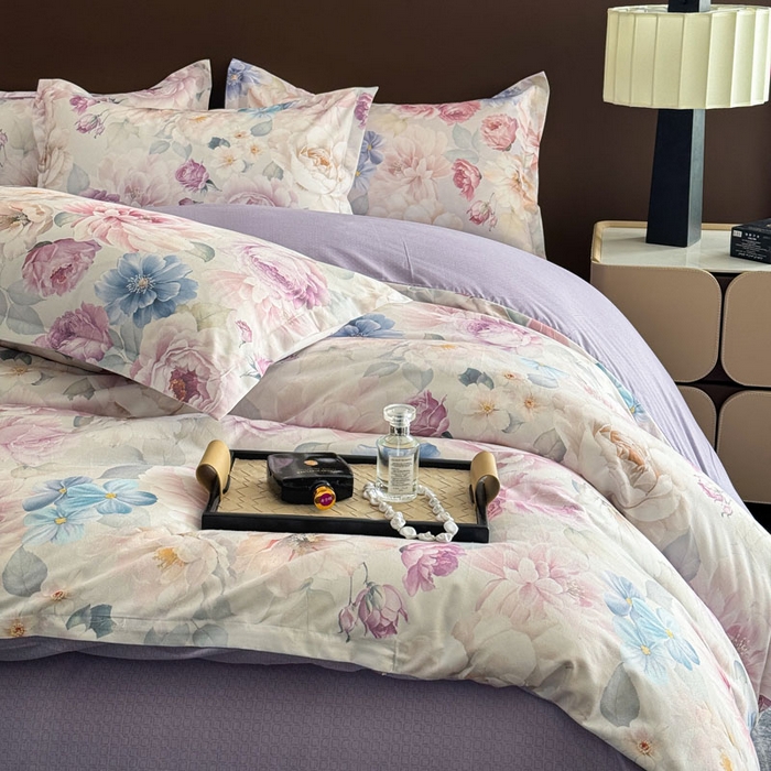 91家纺网 家纺一手货源 找家纺 桔禾家纺 2025新款田园花卉小清新直播加厚植物羊绒四件套高克重磨毛跨境四件套 大量现货 暗香浮动