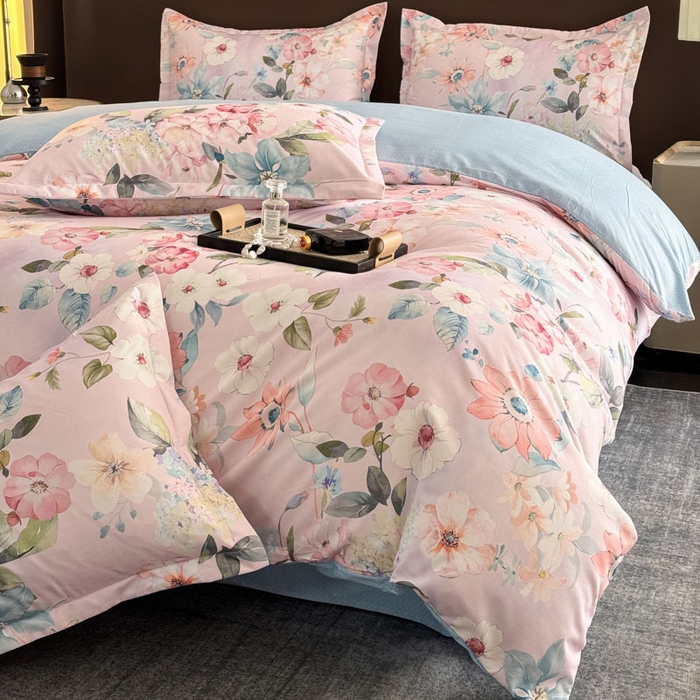 91家纺网 家纺一手货源 找家纺 桔禾家纺 2025新款田园花卉小清新直播加厚植物羊绒四件套高克重磨毛跨境四件套 大量现货 丝意绵绵