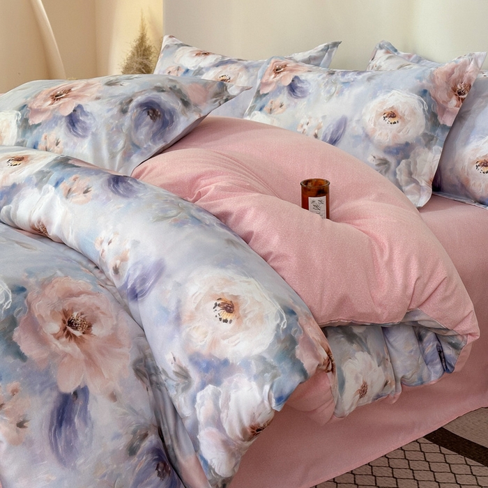 91家纺网 家纺一手货源 找家纺 桔禾家纺 2025新款田园花卉小清新直播加厚植物羊绒四件套高克重磨毛跨境四件套 大量现货 南法牧野