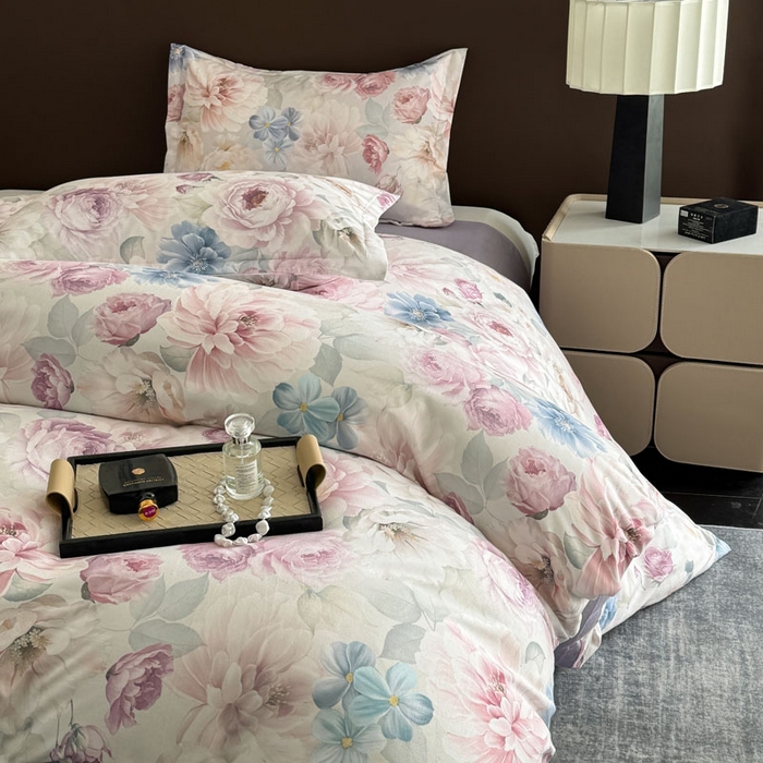 91家纺网 家纺一手货源 找家纺 桔禾家纺 2025新款田园花卉小清新直播加厚植物羊绒四件套高克重磨毛跨境四件套 大量现货 暗香浮动