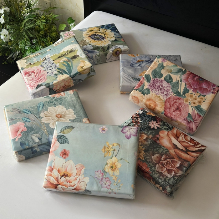 91家纺网 家纺一手货源 找家纺 桔禾家纺 2025新款田园花卉小清新直播加厚植物羊绒四件套高克重磨毛跨境四件套 大量现货 组合