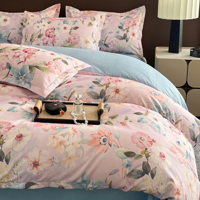 91家纺网 家纺一手货源 找家纺 桔禾家纺 2025新款田园花卉小清新直播加厚植物羊绒四件套高克重磨毛跨境四件套 大量现货 丝意绵绵