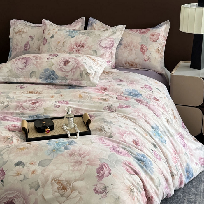 91家纺网 家纺一手货源 找家纺 桔禾家纺 2025新款田园花卉小清新直播加厚植物羊绒四件套高克重磨毛跨境四件套 大量现货 暗香浮动