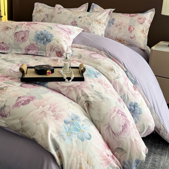 91家纺网 家纺一手货源 找家纺 桔禾家纺 2025新款田园花卉小清新直播加厚植物羊绒四件套高克重磨毛跨境四件套 大量现货 暗香浮动