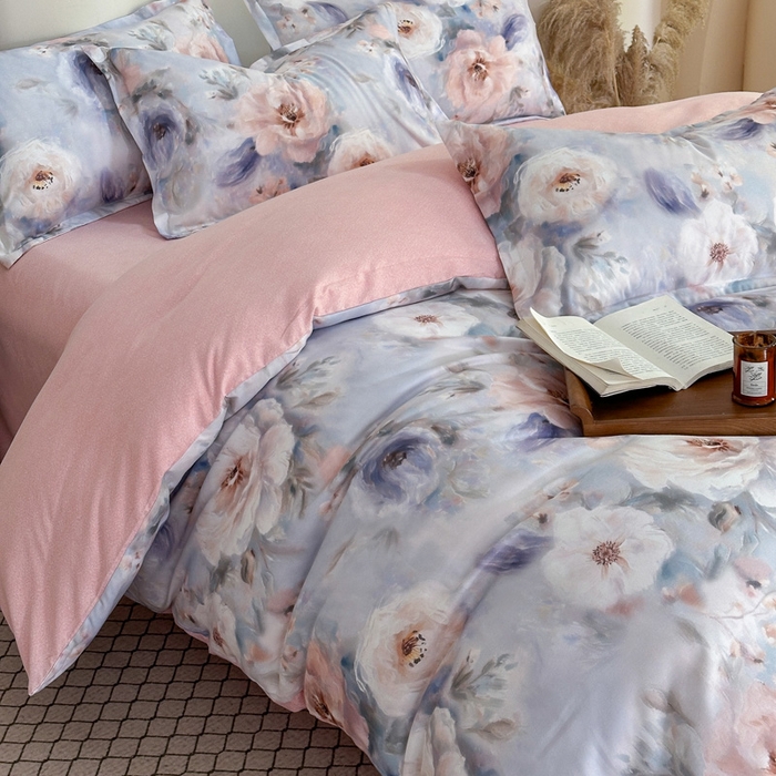 91家纺网 家纺一手货源 找家纺 桔禾家纺 2025新款田园花卉小清新直播加厚植物羊绒四件套高克重磨毛跨境四件套 大量现货 南法牧野