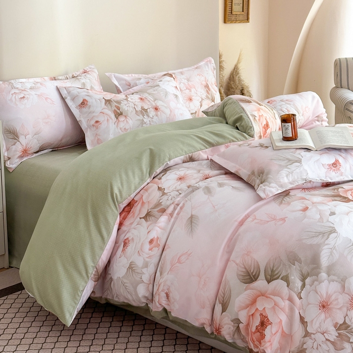 91家纺网 家纺一手货源 找家纺 桔禾家纺 2025新款田园花卉小清新直播加厚植物羊绒四件套高克重磨毛跨境四件套 大量现货 繁花春城