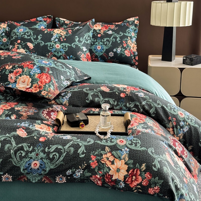 91家纺网 家纺一手货源 找家纺 桔禾家纺 2025新款田园花卉小清新直播加厚植物羊绒四件套高克重磨毛跨境四件套 大量现货 漫花语梦