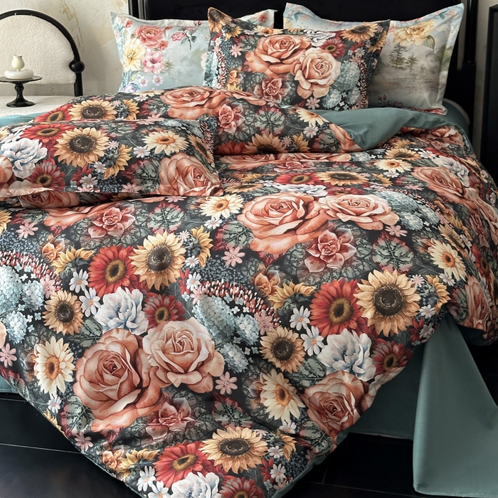 91家纺网 家纺一手货源 找家纺 桔禾家纺 2025新款田园花卉小清新直播加厚植物羊绒四件套高克重磨毛跨境四件套 大量现货 向阳花开