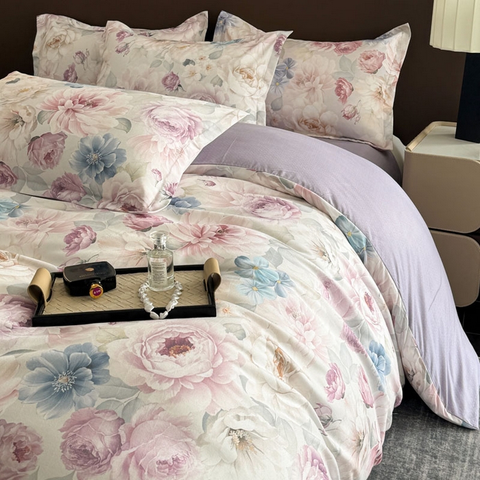 91家纺网 家纺一手货源 找家纺 桔禾家纺 2025新款田园花卉小清新直播加厚植物羊绒四件套高克重磨毛跨境四件套 大量现货 暗香浮动