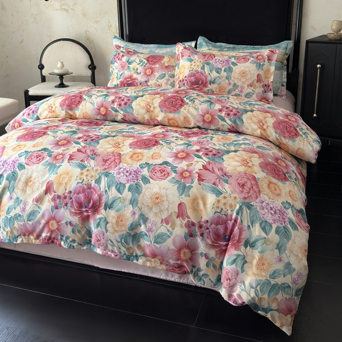 91家纺网 家纺一手货源 找家纺 桔禾家纺 2025新款田园花卉小清新直播加厚植物羊绒四件套高克重磨毛跨境四件套 大量现货 盛世牡丹