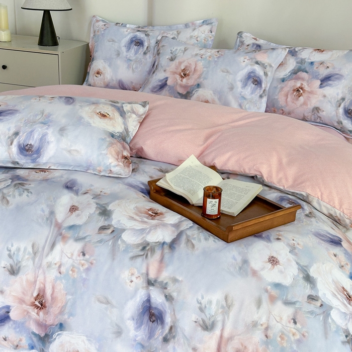 91家纺网 家纺一手货源 找家纺 桔禾家纺 2025新款田园花卉小清新直播加厚植物羊绒四件套高克重磨毛跨境四件套 大量现货 南法牧野