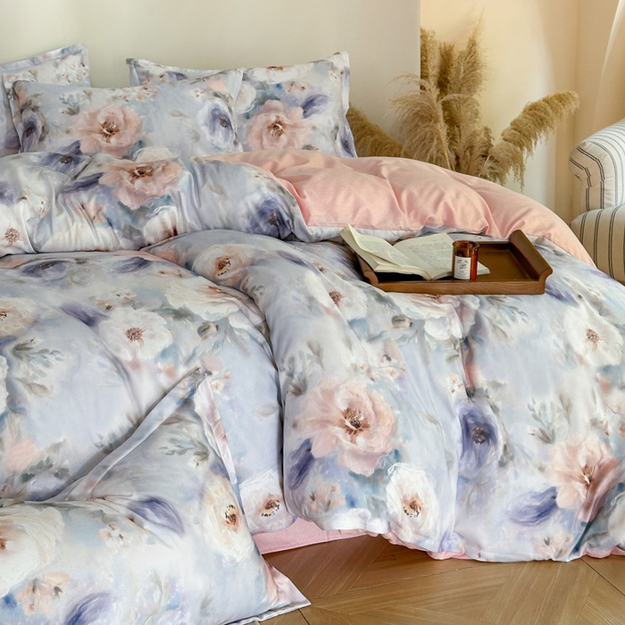 91家纺网 家纺一手货源 找家纺 桔禾家纺 2025新款田园花卉小清新直播加厚植物羊绒四件套高克重磨毛跨境四件套 大量现货 南法牧野