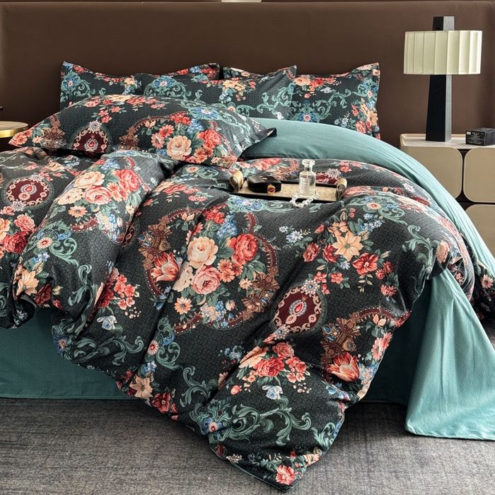 91家纺网 家纺一手货源 找家纺 桔禾家纺 2025新款田园花卉小清新直播加厚植物羊绒四件套高克重磨毛跨境四件套 大量现货 漫花语梦