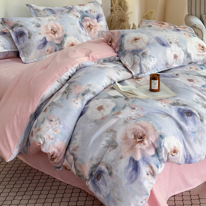 91家纺网 家纺一手货源 找家纺 桔禾家纺 2025新款田园花卉小清新直播加厚植物羊绒四件套高克重磨毛跨境四件套 大量现货 南法牧野