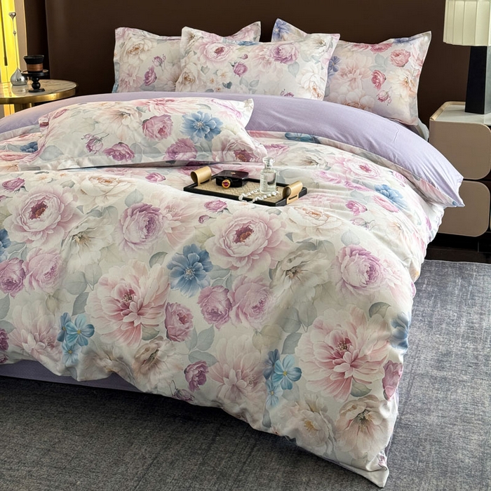 91家纺网 家纺一手货源 找家纺 桔禾家纺 2025新款田园花卉小清新直播加厚植物羊绒四件套高克重磨毛跨境四件套 大量现货 暗香浮动