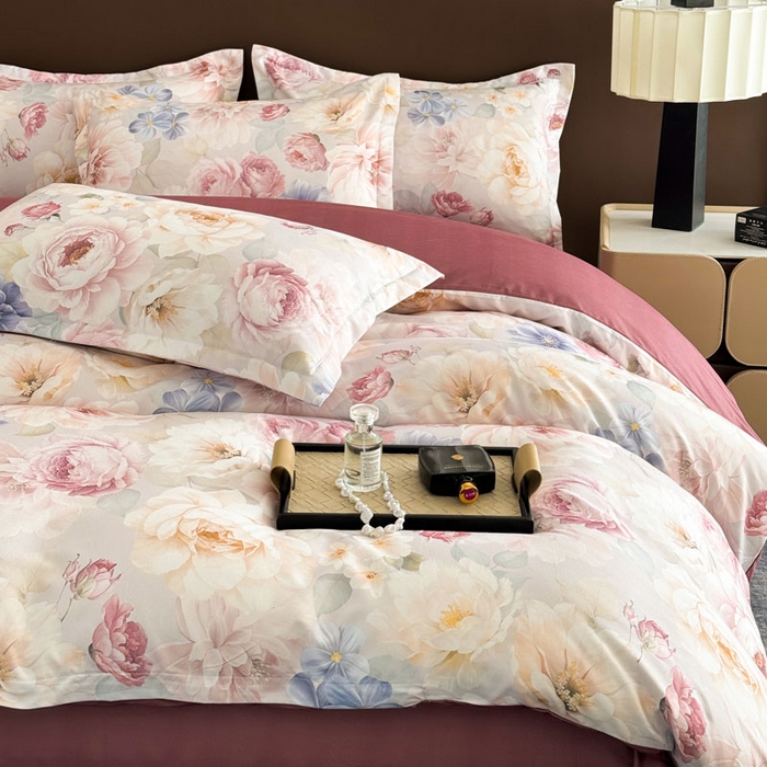 91家纺网 家纺一手货源 找家纺 桔禾家纺 2025新款田园花卉小清新直播加厚植物羊绒四件套高克重磨毛跨境四件套 大量现货 爱在深秋