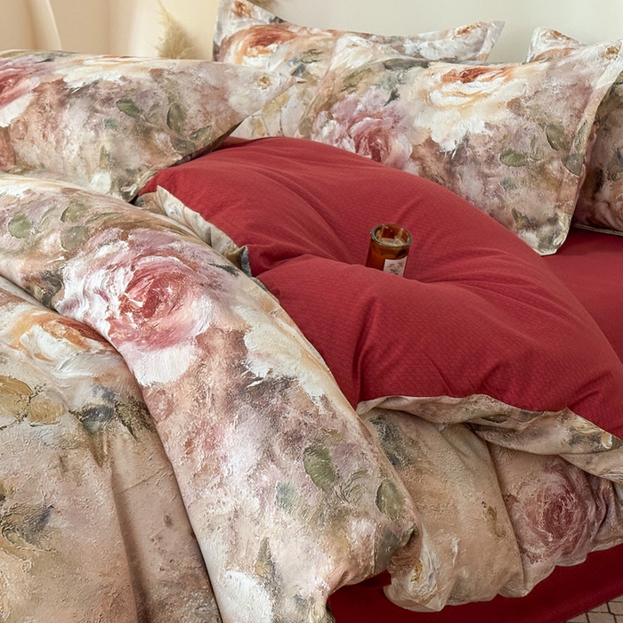 91家纺网 家纺一手货源 找家纺 （总）桔禾家纺 2025新款田园花卉小清新直播加厚植物羊绒四件套高克重磨毛跨境四件套 大量现货