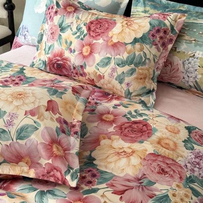 91家纺网 家纺一手货源 找家纺 桔禾家纺 2025新款田园花卉小清新直播加厚植物羊绒四件套高克重磨毛跨境四件套 大量现货 盛世牡丹