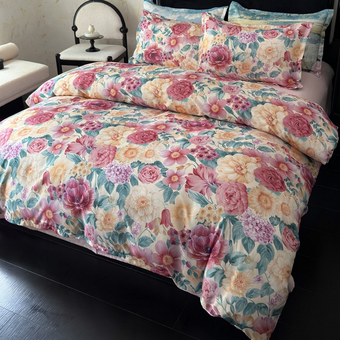 91家纺网 家纺一手货源 找家纺 桔禾家纺 2025新款田园花卉小清新直播加厚植物羊绒四件套高克重磨毛跨境四件套 大量现货 盛世牡丹