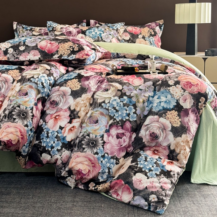 91家纺网 家纺一手货源 找家纺 桔禾家纺 2025新款田园花卉小清新直播加厚植物羊绒四件套高克重磨毛跨境四件套 大量现货 沁香花语