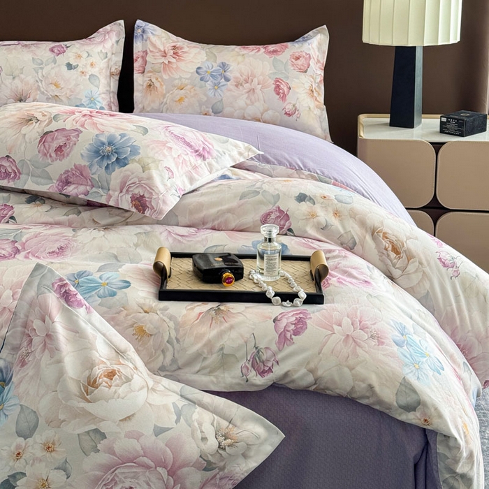 91家纺网 家纺一手货源 找家纺 桔禾家纺 2025新款田园花卉小清新直播加厚植物羊绒四件套高克重磨毛跨境四件套 大量现货 暗香浮动