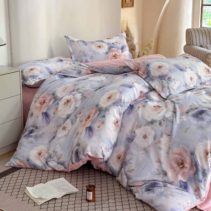 91家纺网 家纺一手货源 找家纺 桔禾家纺 2025新款田园花卉小清新直播加厚植物羊绒四件套高克重磨毛跨境四件套 大量现货 南法牧野