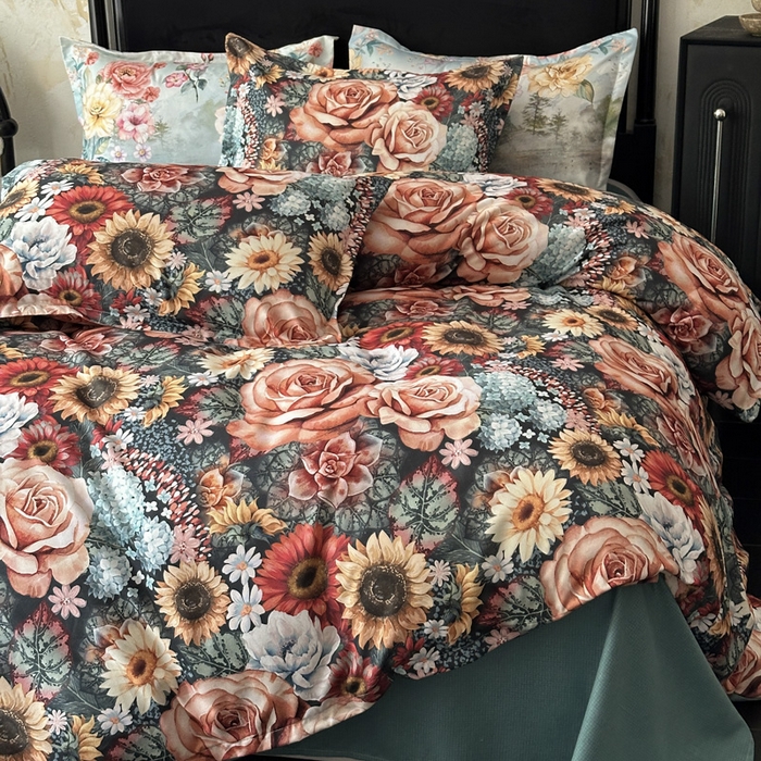 91家纺网 家纺一手货源 找家纺 桔禾家纺 2025新款田园花卉小清新直播加厚植物羊绒四件套高克重磨毛跨境四件套 大量现货 向阳花开