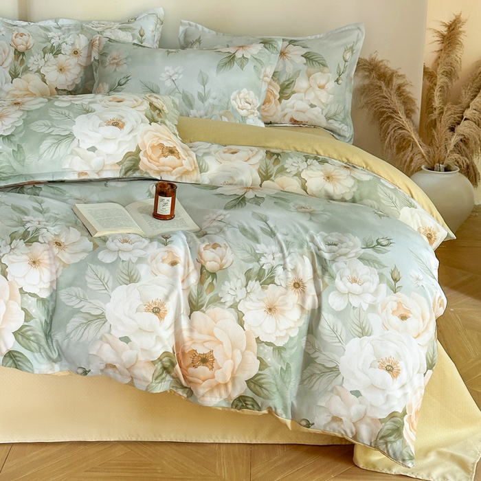 91家纺网 家纺一手货源 找家纺 桔禾家纺 2025新款田园花卉小清新直播加厚植物羊绒四件套高克重磨毛跨境四件套 大量现货 繁花田薇