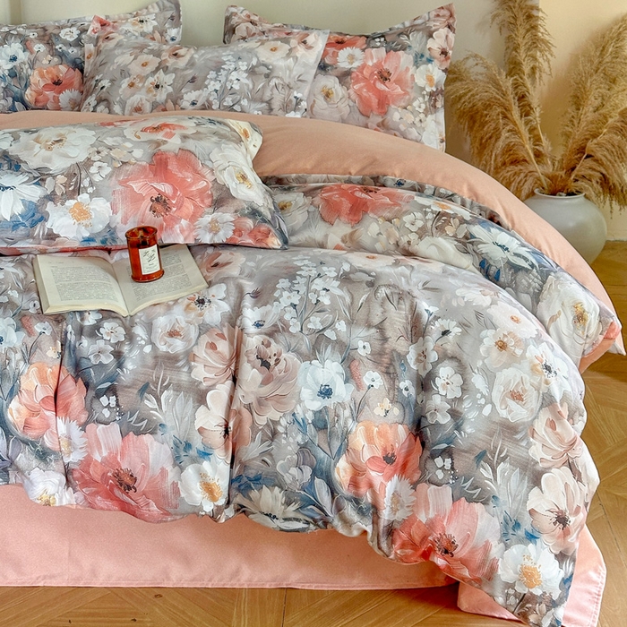 91家纺网 家纺一手货源 找家纺 桔禾家纺 2025新款田园花卉小清新直播加厚植物羊绒四件套高克重磨毛跨境四件套 大量现货 赛里木花