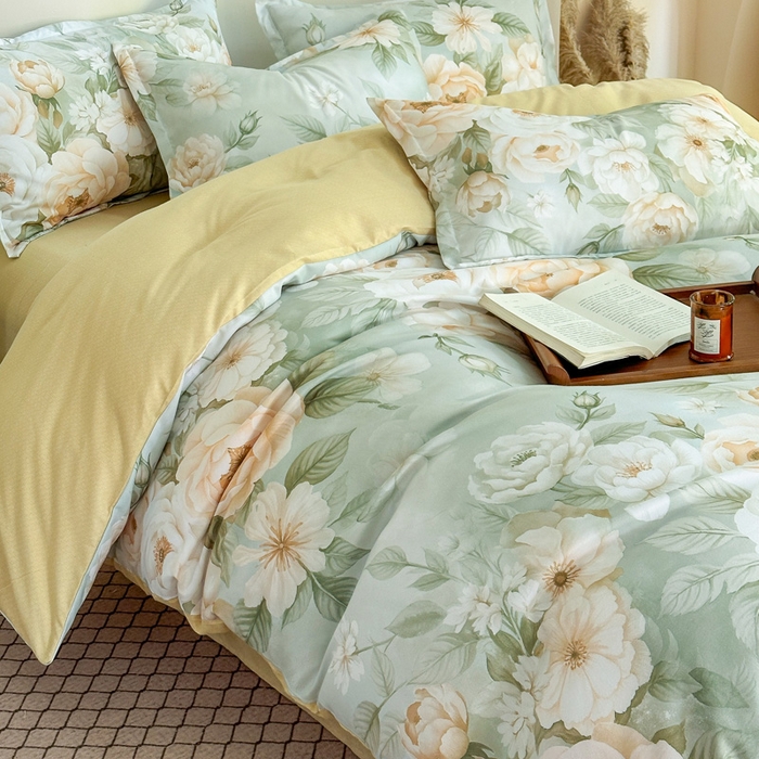 91家纺网 家纺一手货源 找家纺 桔禾家纺 2025新款田园花卉小清新直播加厚植物羊绒四件套高克重磨毛跨境四件套 大量现货 繁花田薇