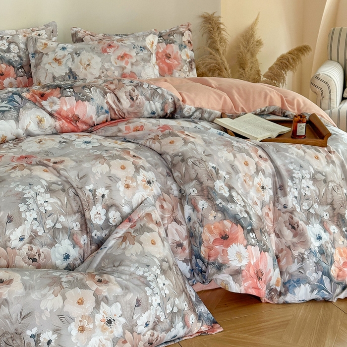 91家纺网 家纺一手货源 找家纺 桔禾家纺 2025新款田园花卉小清新直播加厚植物羊绒四件套高克重磨毛跨境四件套 大量现货 赛里木花