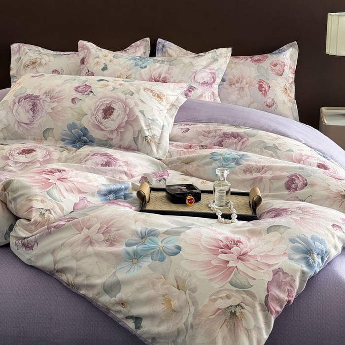 91家纺网 家纺一手货源 找家纺 桔禾家纺 2025新款田园花卉小清新直播加厚植物羊绒四件套高克重磨毛跨境四件套 大量现货 暗香浮动