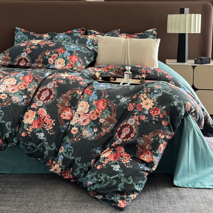 91家纺网 家纺一手货源 找家纺 桔禾家纺 2025新款田园花卉小清新直播加厚植物羊绒四件套高克重磨毛跨境四件套 大量现货 漫花语梦