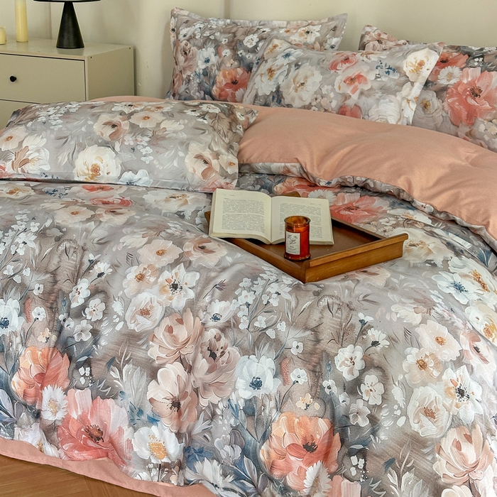 91家纺网 家纺一手货源 找家纺 桔禾家纺 2025新款田园花卉小清新直播加厚植物羊绒四件套高克重磨毛跨境四件套 大量现货 赛里木花