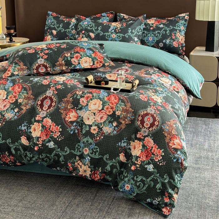 91家纺网 家纺一手货源 找家纺 桔禾家纺 2025新款田园花卉小清新直播加厚植物羊绒四件套高克重磨毛跨境四件套 大量现货 漫花语梦