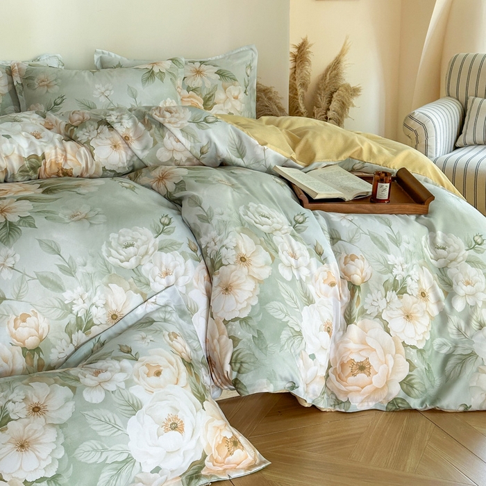 91家纺网 家纺一手货源 找家纺 桔禾家纺 2025新款田园花卉小清新直播加厚植物羊绒四件套高克重磨毛跨境四件套 大量现货 繁花田薇