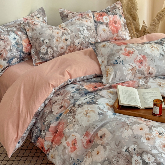 91家纺网 家纺一手货源 找家纺 桔禾家纺 2025新款田园花卉小清新直播加厚植物羊绒四件套高克重磨毛跨境四件套 大量现货 赛里木花