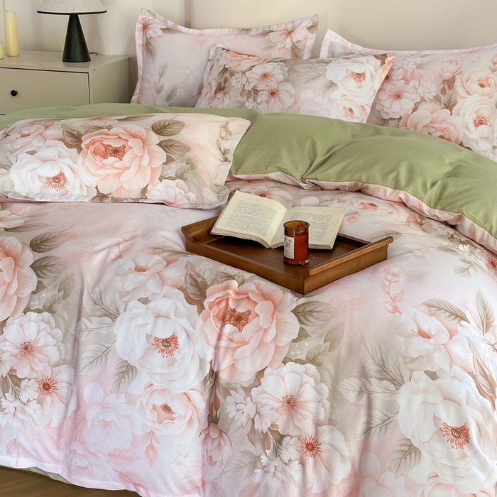 91家纺网 家纺一手货源 找家纺 桔禾家纺 2025新款田园花卉小清新直播加厚植物羊绒四件套高克重磨毛跨境四件套 大量现货 繁花春城