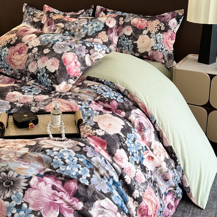 91家纺网 家纺一手货源 找家纺 桔禾家纺 2025新款田园花卉小清新直播加厚植物羊绒四件套高克重磨毛跨境四件套 大量现货 沁香花语