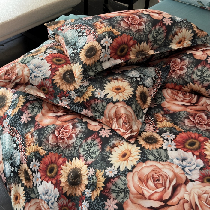 91家纺网 家纺一手货源 找家纺 桔禾家纺 2025新款田园花卉小清新直播加厚植物羊绒四件套高克重磨毛跨境四件套 大量现货 向阳花开