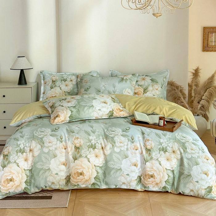 91家纺网 家纺一手货源 找家纺 桔禾家纺 2025新款田园花卉小清新直播加厚植物羊绒四件套高克重磨毛跨境四件套 大量现货 繁花田薇