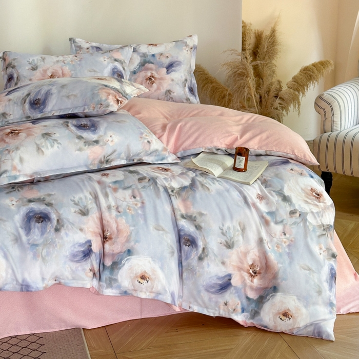 91家纺网 家纺一手货源 找家纺 桔禾家纺 2025新款田园花卉小清新直播加厚植物羊绒四件套高克重磨毛跨境四件套 大量现货 南法牧野