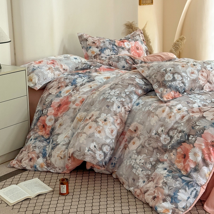 91家纺网 家纺一手货源 找家纺 桔禾家纺 2025新款田园花卉小清新直播加厚植物羊绒四件套高克重磨毛跨境四件套 大量现货 赛里木花