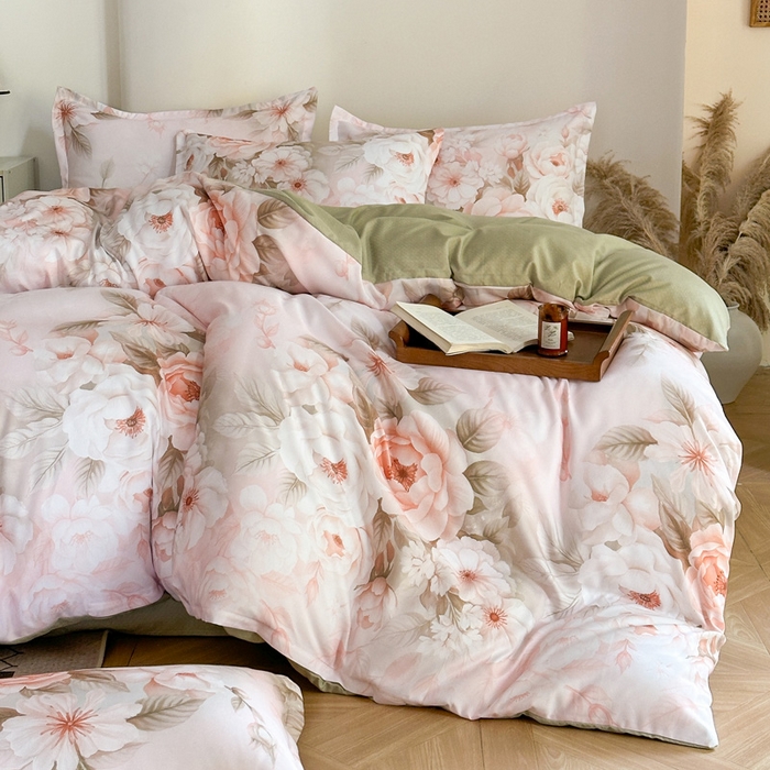 91家纺网 家纺一手货源 找家纺 桔禾家纺 2025新款田园花卉小清新直播加厚植物羊绒四件套高克重磨毛跨境四件套 大量现货 繁花春城